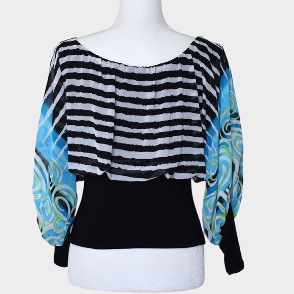 MIEKA Beautiful Coquette Blouse Multicolor Size 6 - Picture 3 of 6